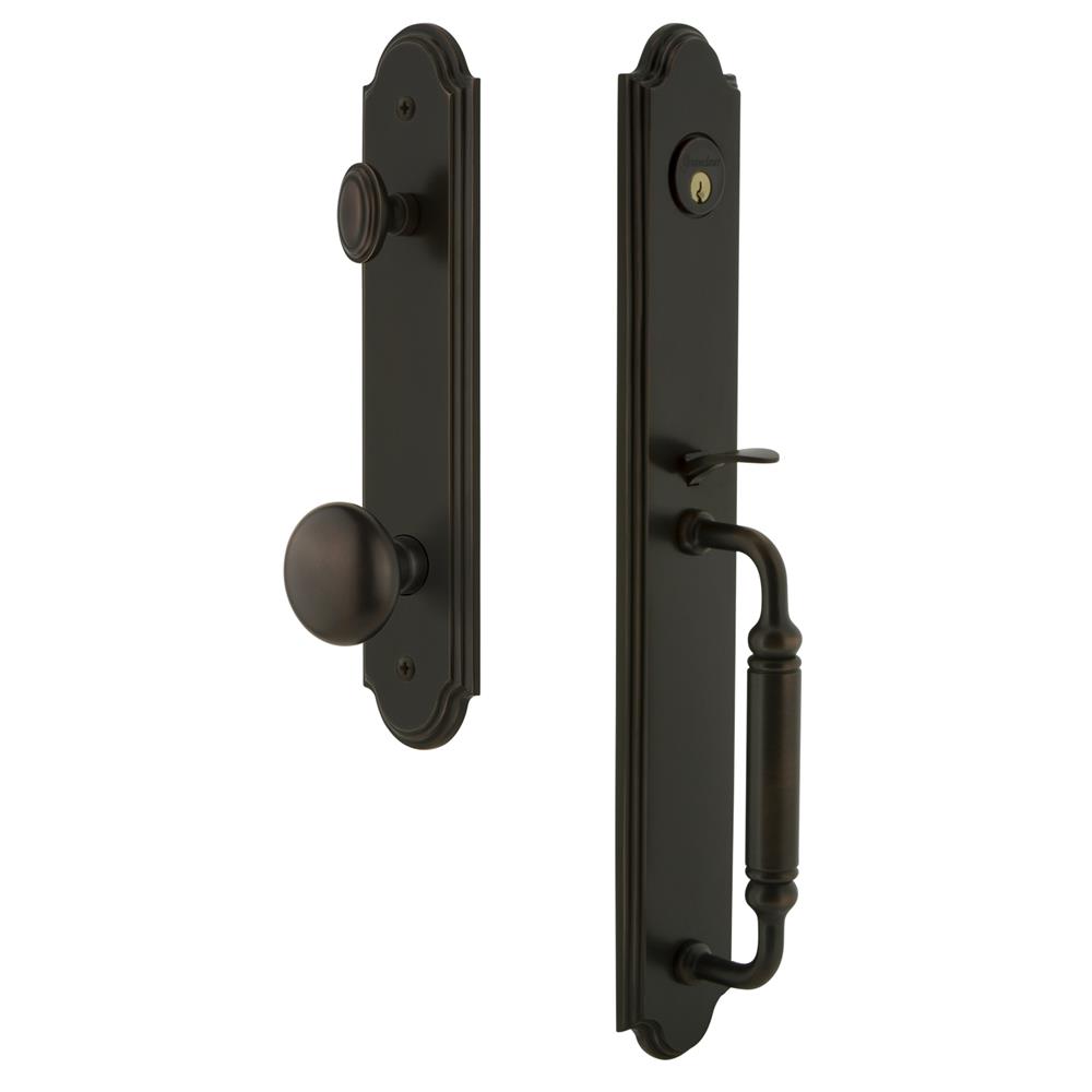Grandeur by Nostalgic Warehouse ARCCGRFAV Arc One-Piece Handleset with C Grip and Fifth Avenue Knob in Timeless Bronze